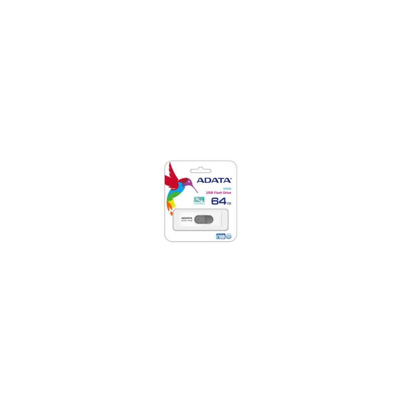 Memoria ADATA 64GB USB 2.0 UV220 retráctil color blanco-gris