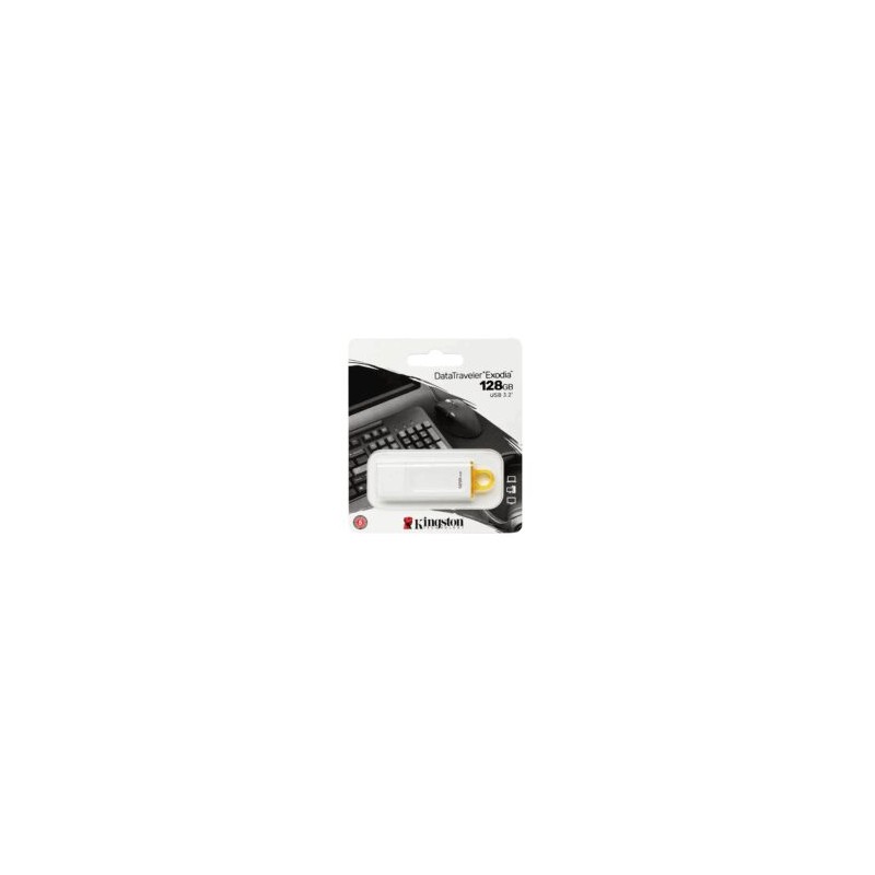 Memoria USB Kingston 128GB Blanco con Aro Amarillo